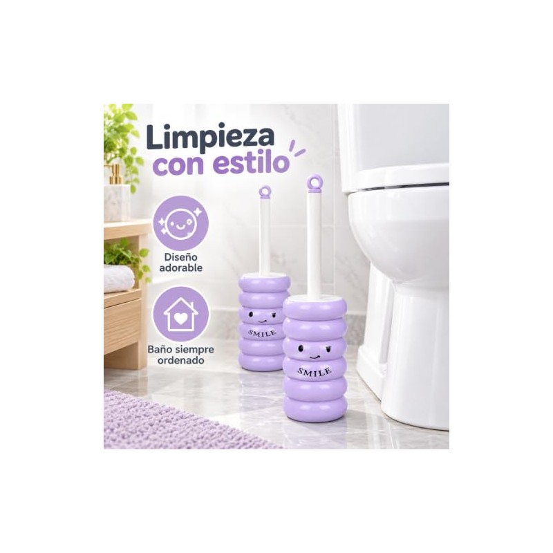 ALIMOTA Juego de 2 Escobillas para Inodoro Púrpura Diseño Sonriente