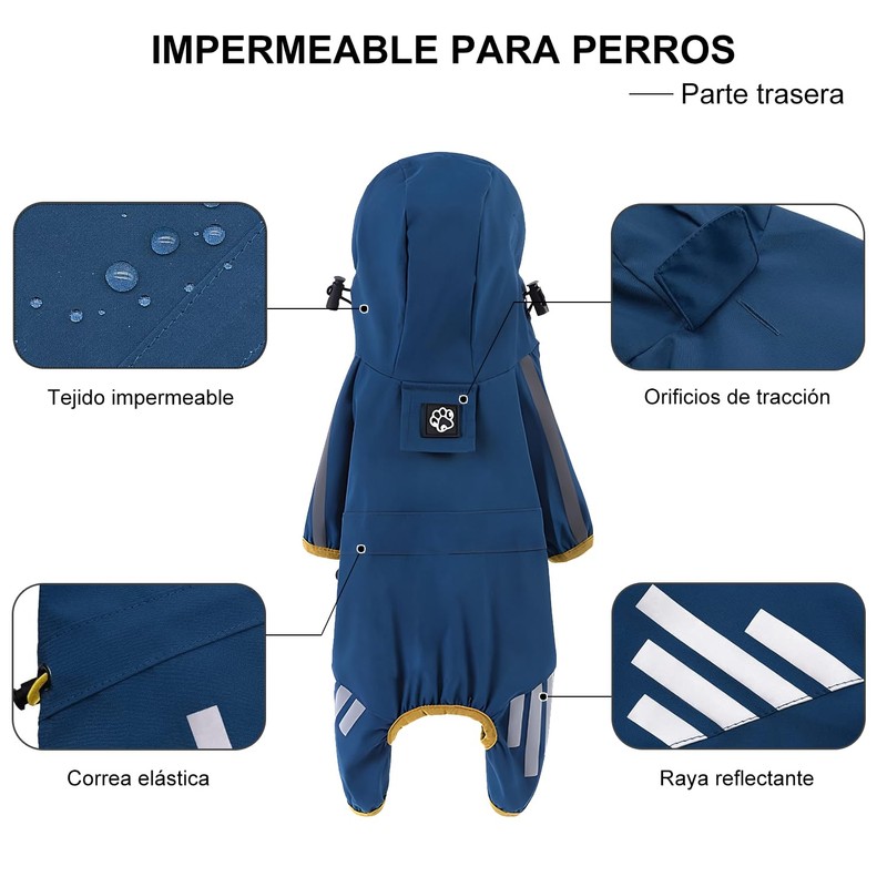 TETEGDCX Impermeable para Perros Grandes, con Capucha y Rayas Reflectantes,