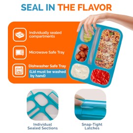 kinsho Bento Box Lunch-Box Containers for Kids, Adults | 6 Compartment Lunch-Boxes | Leakproof School Bentobox, Snack or Meal Portion Container | BPA-Free, Teal