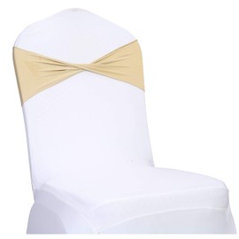 VDS Pack of 25 PCS | Champagne | Spandex Chair Sashes Bows Without Buckle | Stretch Elastic Banquet Universal Folding Chair Band Tie with for Wedding Party Conference Celebration Event Decoration