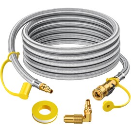 Alloxity 12FT Propane Hose Quick Connect Fittings for RV to Grill with Shutoff Valve and 1/4" Male Full Flow Plug, Stainless Steel Braided Hose with Elbow Adapter for 17" and 22" Blackstone Griddles