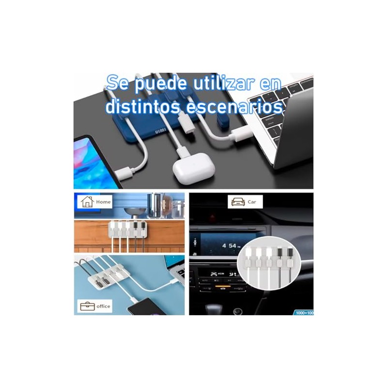 Soporte Con Clips Magnético Para Organizar Cables Escritorio (GRIS)