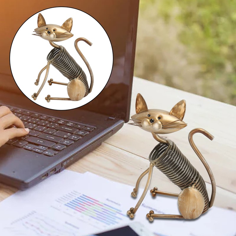 Metal Cat Figurine Innvoative Fun Hand Crafted Spring Cat Sculpture