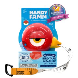 Handy Famm 8ft Red Bird Tape Measure for Kids – STEM Educational Tool with Level, Protractor, Retractable Design - DIY Construction Toy, Child-Safe Measuring Tapes, Gift for Boys & Girls 3+