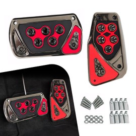 Anyhut 2 PCS Anti-slip Pedal Covers, No Drilling Brake Pedal and Accelerator Pad Covers, Aluminum Alloy Car Pedals, Universal for Automatic Cars (Red)