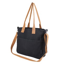 AfitLulu Canvas Tote Bags for Women with Zipper, Shoulder Bags Large Capacity Ladies Handbags Multipocket Women's Cross-Body Bags with Removable and Adjustable Shoulder Strap (Black)