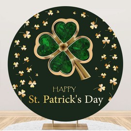 Leowefowa 6.5x6.5ft Polyester Happy St. Patrick's Day Round Backdrop Cover Gold Shamrocks Circle Background Irish Spring Green Lucky Clover Backdrop St Patricks Day Party Decor Banner Supplies