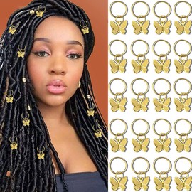 NAISKA 20PCS Butterfly Hair Clips Dreadlock Accessories Hair Jewelry for Women Braid,Hair Cuffs Charms Rings Braid Clips Golden Butterfly Hair Accessories (Gold)