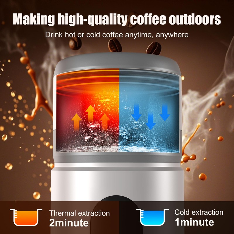 Ceshu Portable Coffee Machine w/ 2 Rechargeable Batteries, 8 Cups,