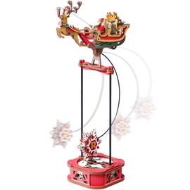 ROKR 3D Puzzle MCD05 Weihnachtsmann auf Schlitten Gravity Swing Serie Holzmodellbausätze für Erwachsene DIY Bastelset Einzigartiges Geschenk für Männer Frauen Schreibtischdekoration