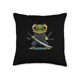 Cool Frog Ninja with Samurai Sword Costume for Man and Woman Throw Pillow
