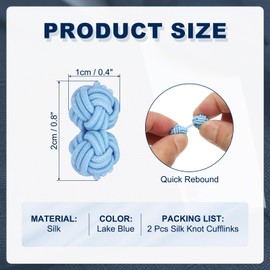 PATIKIL Silk Knot Cufflinks, Elastic Fabric Shirt Cufflinks, Twist Knot Dress Accessories Cuff Link for Men, Women, Business, Gift, Wedding, Lake Blue
