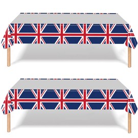 2Pcs 220*130cm Union Jack Table Covers,King Charles III England Table Cloth Union Jack Party Plastic Tablecloth,GB Tablecover for Street Party Decor,National Events King to the Throne ,UK Tableware