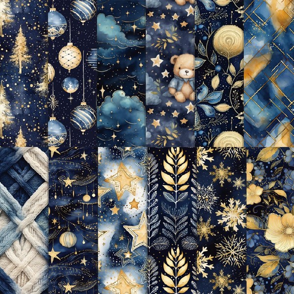 24 Sheets Blue Night Fairy Tale Pattern Paper, 6" x