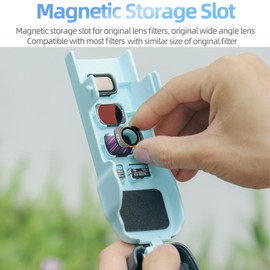 Pocket 3 Cover Case Accessories, DJI Pocket 3 Gimbal Screen Protective Cover, 3 CPL/ND Filter Storage Slots Hanging Rope Hand Rope with Buckle Cute Travel (Blue)