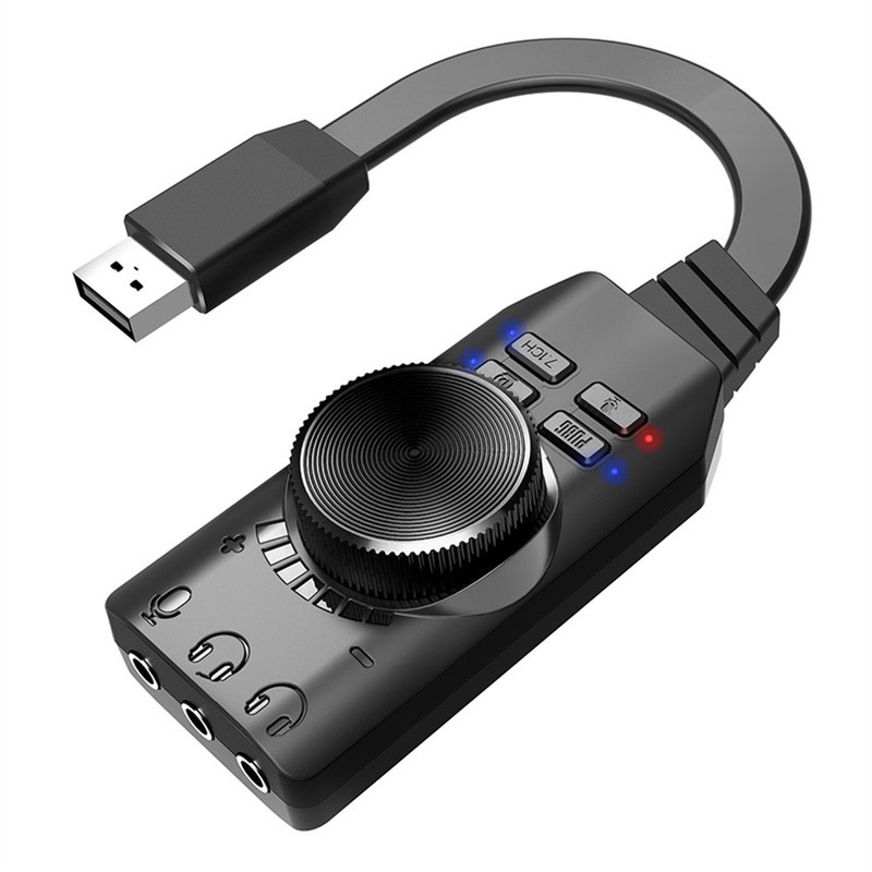 USB Sound Card Adapter 7.1 Channel Mute Button Volume Control