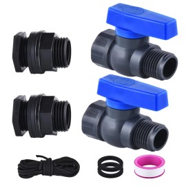 LUOFANT PVC Rain Barrel Spigot Kit 2 Pack 3/4 GHT Garden Hose Shut Off Valve With Bu