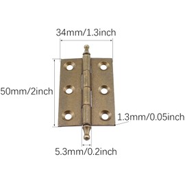 RLECS 2PCS Antique Brass 2 Inch Hinge Crown Head Butt Hinge Antique Brass Cabinet Door Flush Concealed Hinge Length 50MM/2Inch Suitable for Cabinet Door Box Wooden Box and Wooden Door