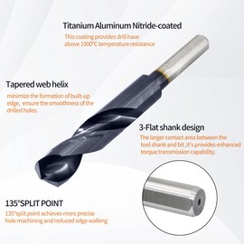 Meccion 1 Inch Drill Bits Titanium Aluminum Nitride Coated, M35 Cobalt High Speed Steel Reduced Shank Drill Bit for Metal ，Stainless Steel, cast Iron, Copper, Aluminum Etc.
