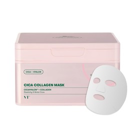 VT COSMETICS CICA Pink Daily Mask 30 Sheets, 300Da Low Molecular Collagen for Skin Elasticity, Hydrating & Firming, Pink Collagen Essence, Korean Face Mask
