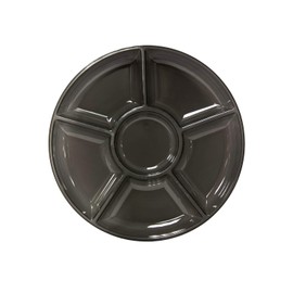 Party Essentials Hard Plastic Round Divided Serving Tray, 1-Count, 12", 6-Section, Black
