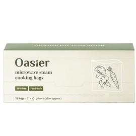 Oasier Microwave Steam Cooking Bags for Meats Fish Poultry and Vegetables, Disposable Food Storage Slider Steamer Bags for Steaming Cooking and Freezing, 7"x10" Size - 25 Count