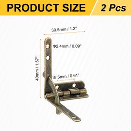 uxcell 2Pcs Box Quadrant Hinge, 30.5x40mm Box Hinge Cases with Side Rail Retaining Arm 90 Degree Folding Support Hinges for Jewelry Wine Wooden Box, Bronze
