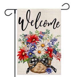 FUYUCHEN Patriotic 4th of July Garden Flag 12x18 Inch Double Sided Outside Burlap Flag Floral Flowers Memorial Day Welcome Holiday Yard Outdoor Decoration