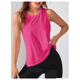 OYOANGLE Women's Sleeveless Workout Tops Racerback Athletic Loose Shirts Lightweight Yoga Gym Clothes Running Tank Tops Hot Pink Medium