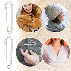 Nogeqi 4PCS Pearl Safety Pins for Clothes, Pearl Brooch Pins for Women, Decorative Sweater Dress Shirt Clips Shawl Scarf Pin for Clothing Decoration(Gold, Silver)