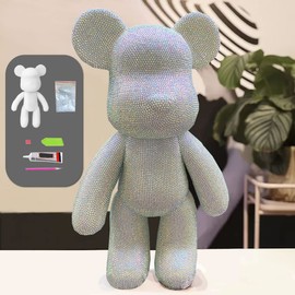 InSassy 9" Unisex DIY Create Art and Craft Kits Non-Toxic Adhesive 5D Diamond Bling Rhinestone Bear Kit (White)