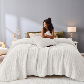 Wonderful Luxury King Corduroy Size 3 Pieces Stitching Bedding Quilt, Pet-Friendly, Tear and Slip Resistant, Lightweight Soft Comforter Set for All Seasons (106x94,Ivory)