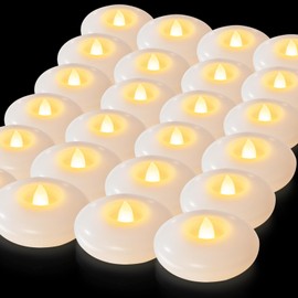 5plots Flameless Floating Candles 3 Inches White Waterproof Led Tealights for Wedding Vases Centerpieces Party Proposal Pool Decor Decoration 200 Hour (12 Pack)