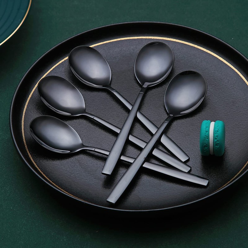 Black Dinner Spoons 6 Pieces, Kyraton 19cm Stainless Steel Titanium