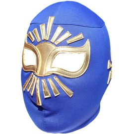 Deportes Martinez Lucha Libre Mexican Wrestling Pro-Fit Lycra Luchador Mask Adult Size (Mistico Blue Golden)