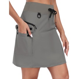 YIRUIYA Women's Golf Skirt, Sweat Absorbent, Quick Drying, UV Protection, High Waist, Tennis Skirt, With Pockets, Stretch, Slimming, Solid, Lightweight, Various Sizes, Golf Dating, Sports, gray, M
