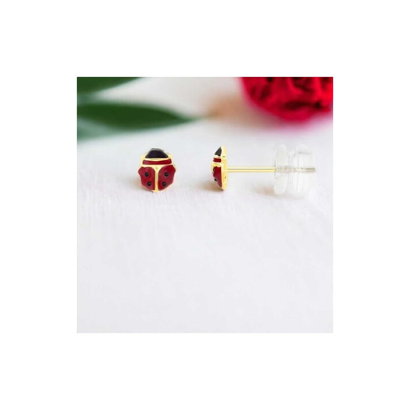 Childrens Yellow Gold Ladybird Earrings, Yellow Gold