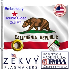 ZEKVY Embroidered California Flag 2x3 Outdoor Made in USA - Double Sided Heavy Duty Vivid Color Bandera De California with 2 Brass Grommet