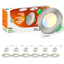 LED Downlights Ultra Slim Dimmable 6W 68mm Downlights for Ceiling 3CCT Warm White 3000K Natural White 4000K Cool White 6500K IP44 Dimmable LED Downlights for Kitchen Bathroom Living Room 6 Pack Chrome
