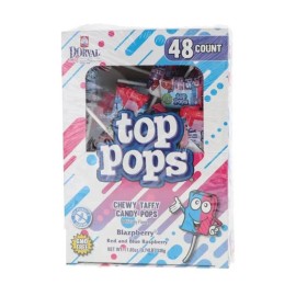 T.O.P. Dorval Top Pops Assorted Raspberry Chewy Taffy Candy Lollipops Pack Of 48