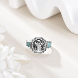 URONE Saint Benedict Ring 925 Sterling Silver St Benedict Medal Mens Signet Ring Religious Pinky Ring Jewellery Gifts for Women Men #9