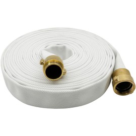 SAFBY Fire Hose - 1 1/2 inches x 50' Lay Flat Water Hose - White Industrial Hose - NST/NH Couplings