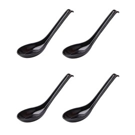JapanBargain 4889, Set of 4 Japanese Soup Spoons with Hook, Chinese Soup Spoons Wonton Soup Spoons Rice Spoons Pho Spoons Ramen Soup Spoons Dinner Spoons (Black 6.5 inch)