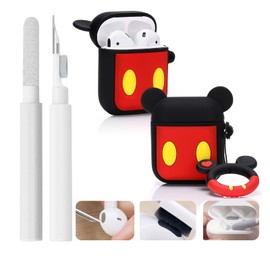 Cleaning Pen with Cute Airpods 1/2 Case and Keychain, Suublg Silicone Airpods Protective Cover with Cleaning Kit for Wireless Charging Case and Earbuds (Cartoon 2)