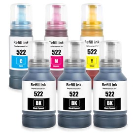 LMZLJZ 6Pack Compatible with for T522 522 Ink Refill Bottles for Ecotank ET-1110 ET-1810 ET-2400 ET-2710 ET-2720 ET-2800 ET-2803 ET-2810 ET-2811 ET-2820 ET-2840 ET-4700 Printer,3 Black,1C,1M,1Y