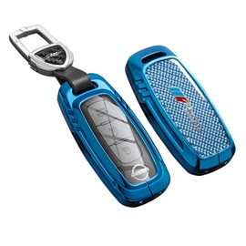 SLAKNOK for Nissan Key Fob Cover with Keychain,Real Carbon Fiber Zinc Alloy Protection Key Case Compatible with Pathfinder Rogue Key shell keyless Smart Remote Accessories(Gun_color and Black)