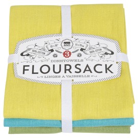 Now Designs Floursack Kitchen Dish Towels,Cotton, Chartreuse/Turquoise/Leaf 20 x 30in, Small, Set of 3