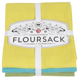 Now Designs Floursack Kitchen Dish Towels,Cotton, Chartreuse/Turquoise/Leaf 20 x 30in, Small, Set of 3