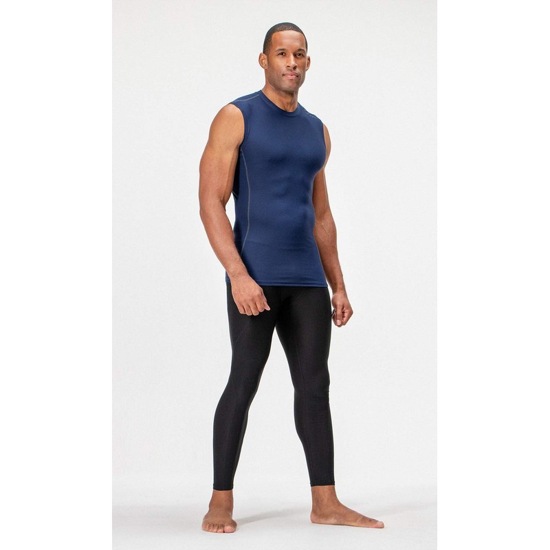 DEVOPS 3 Pack Men's Athletic Compression Shirts Sleeveless (Medium, Black/Navy/Olive)