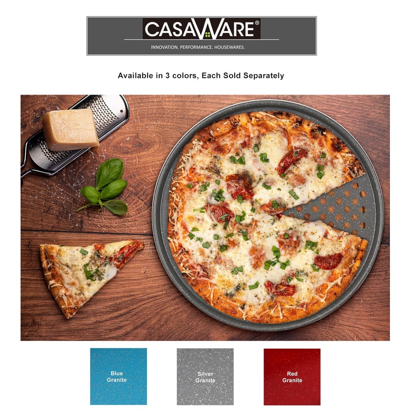 casaWare Perforated Pizza Pan 12-inch, Ceramic Coated NonStick (Red Granite)